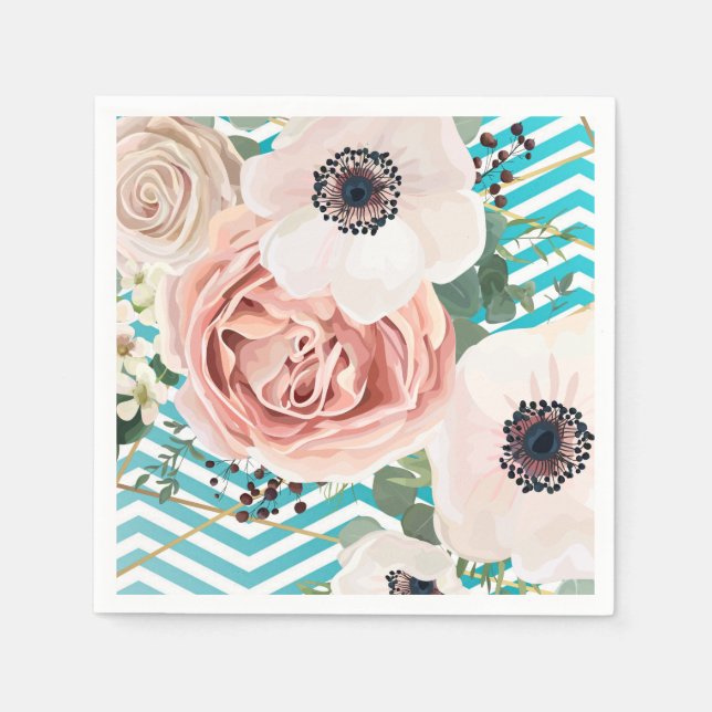 Cocktail Paper Napkin Geometric Rose Chevron Teal (Front)