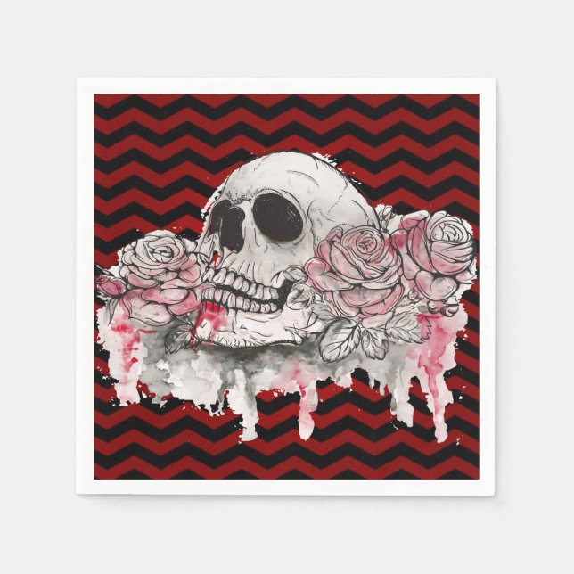 Cocktail Paper Napkin skull Rose Gothic Chevron re (Front)