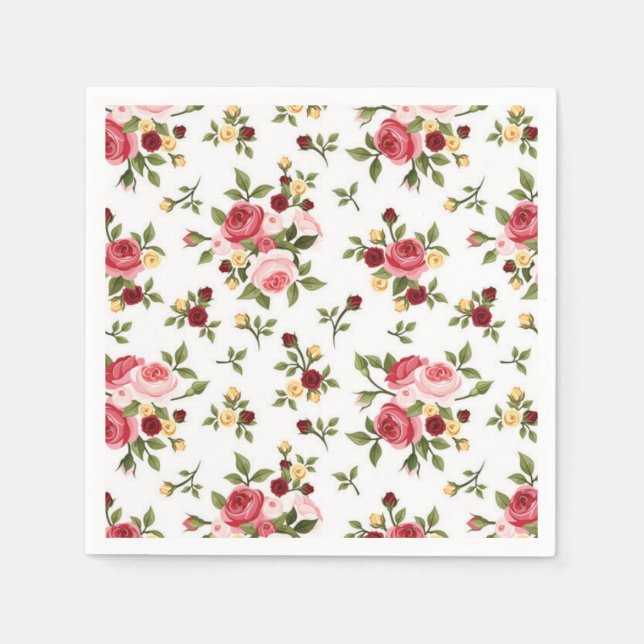 Cocktail Paper Napkins-Pink & Red  Roses Napkin (Front)