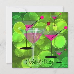 Cocktail Party Bubbles Green Pink Invitation