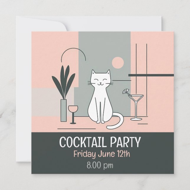 Cocktail party cats retro style cat simple invitation (Front)