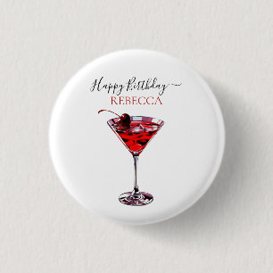 Cocktail Party Cherry Martini Happy Birthday 1 Inch Round Button