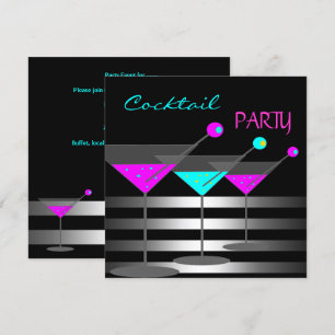 Cocktail Party Cocktails Drinks Martini Teal Pink Invitation