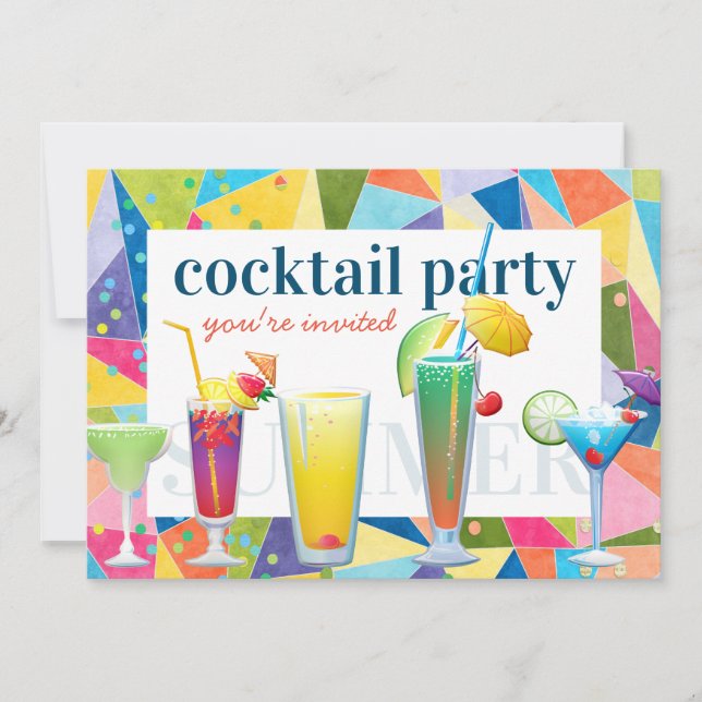 Cocktail Party Colourful Rainbow Summer Drinks Fun Invitation (Front)