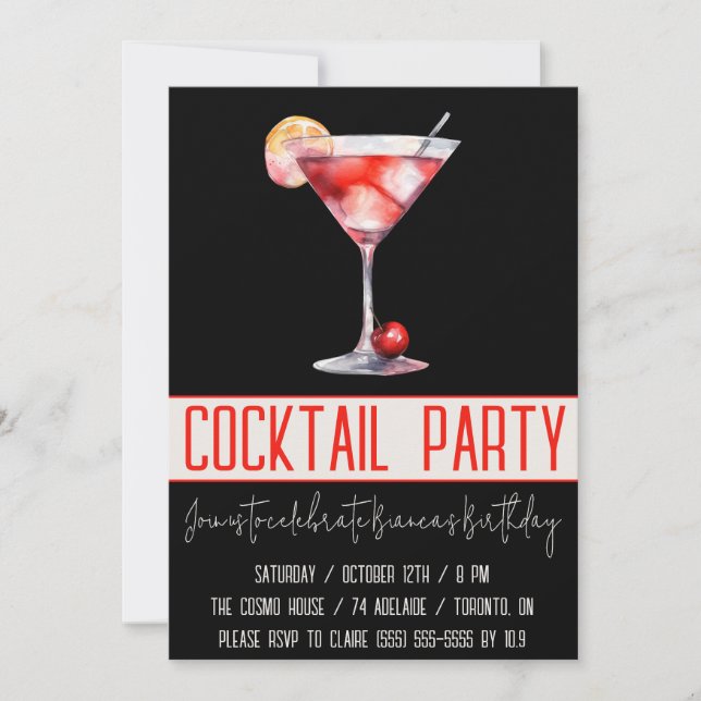 Cocktail Party, Cosmopolitan, Drink,Birthday Party Invitation (Front)