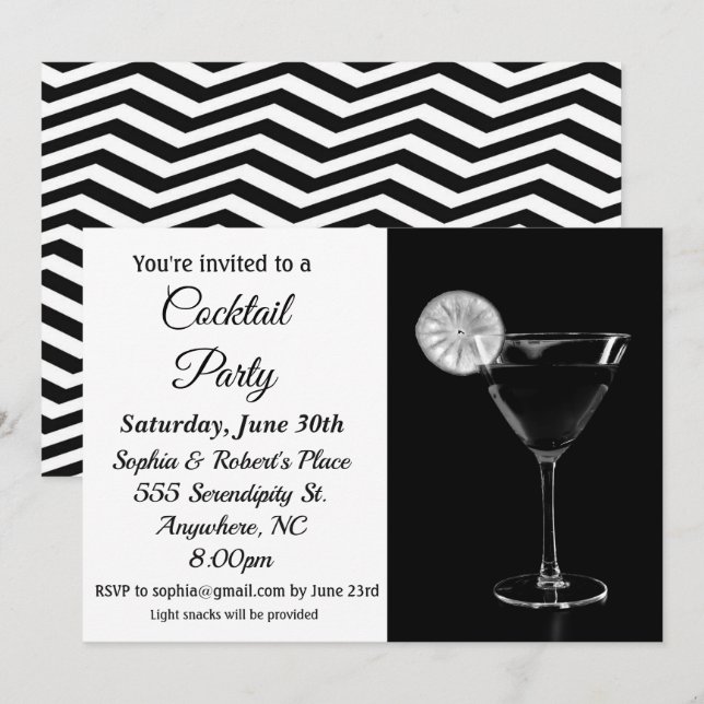 Cocktail Party Elegant Black and White Invitation (Devant / Derrière)