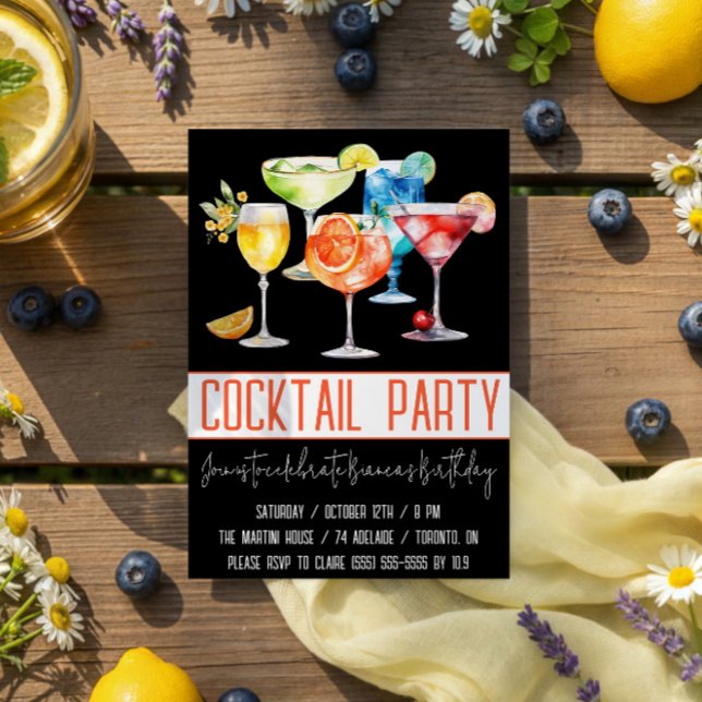 Cocktail Party, Fruity Drinks, Birthday Party Invitation (Creator Uploaded)