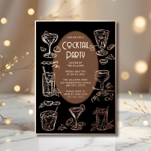Cocktail Party Invitation Black Vintage Retro