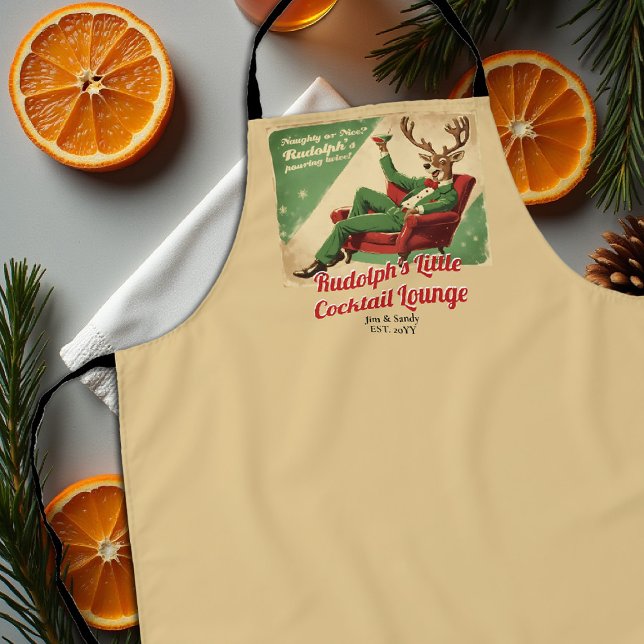 Cocktail Party Vintage Funny Retro Christmas Party Apron (cocktail party personalized apron funny rudolph naughty nice lounge red green vintage retro)