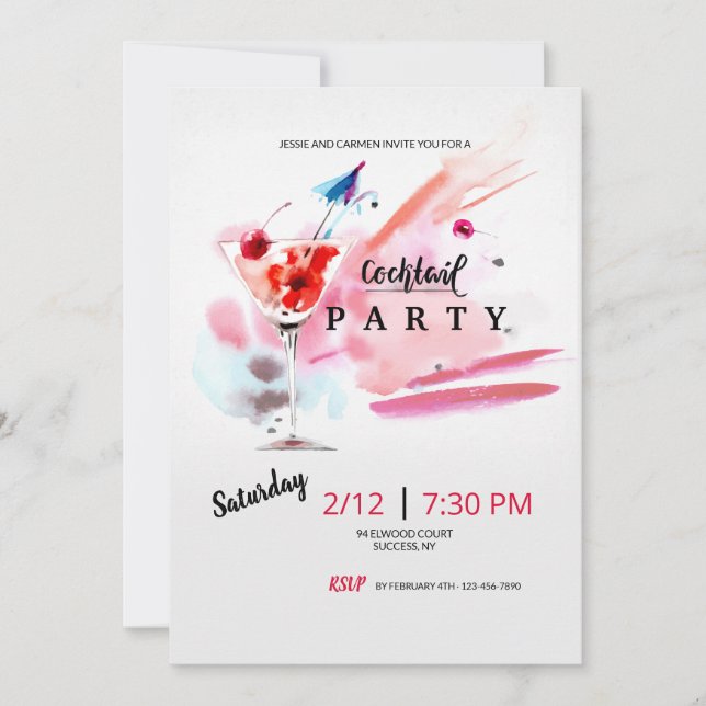 Cocktail Party Watercolor Invitation (Front)