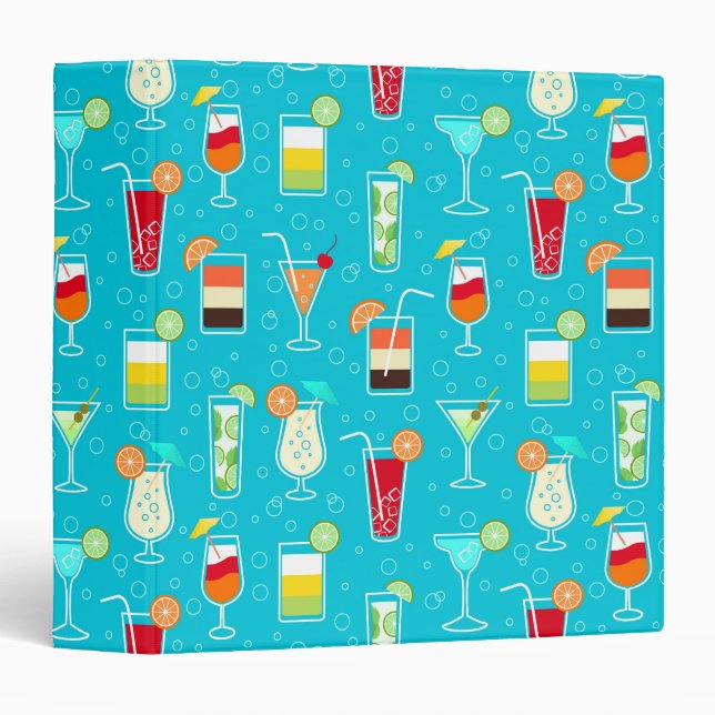 Cocktail Pattern on Teal Background Binder (Front/Spine)