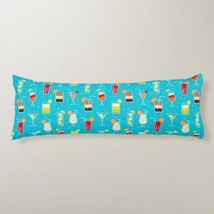Cocktail Pattern on Teal Background Body Pillow