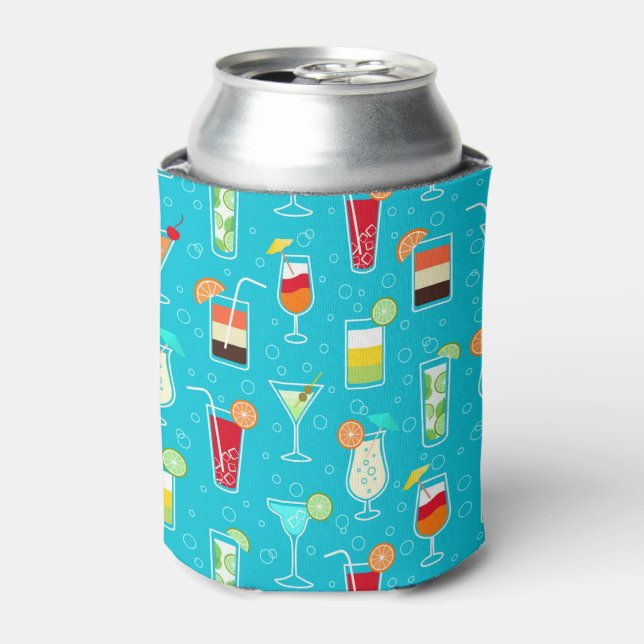 Cocktail Pattern on Teal Background Can Cooler (Can Front)