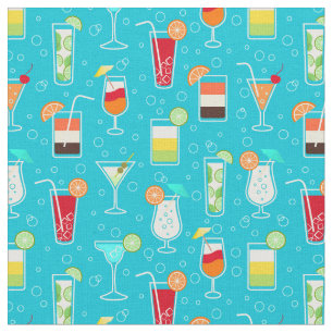 Cocktail Pattern on Teal Background Fabric