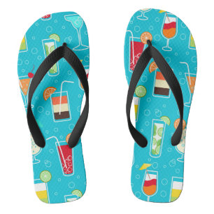 Cocktail Pattern on Teal Background Flip Flops