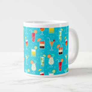 Cocktail Pattern on Teal Background Large Coffee Mug