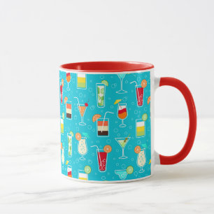 Cocktail Pattern on Teal Background Mug