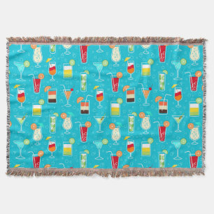Cocktail Pattern on Teal Background Throw Blanket