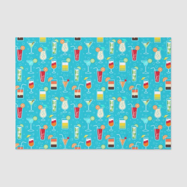 Cocktail Pattern on Teal Background Tissue Paper (Front)