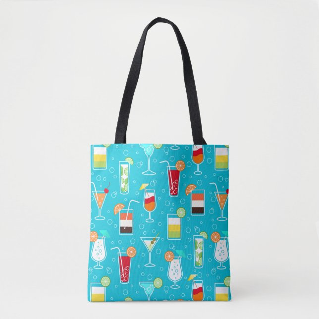 Cocktail Pattern on Teal Background Tote Bag (Front)
