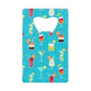 Cocktail Pattern on Teal Background Wallet Bottle Opener