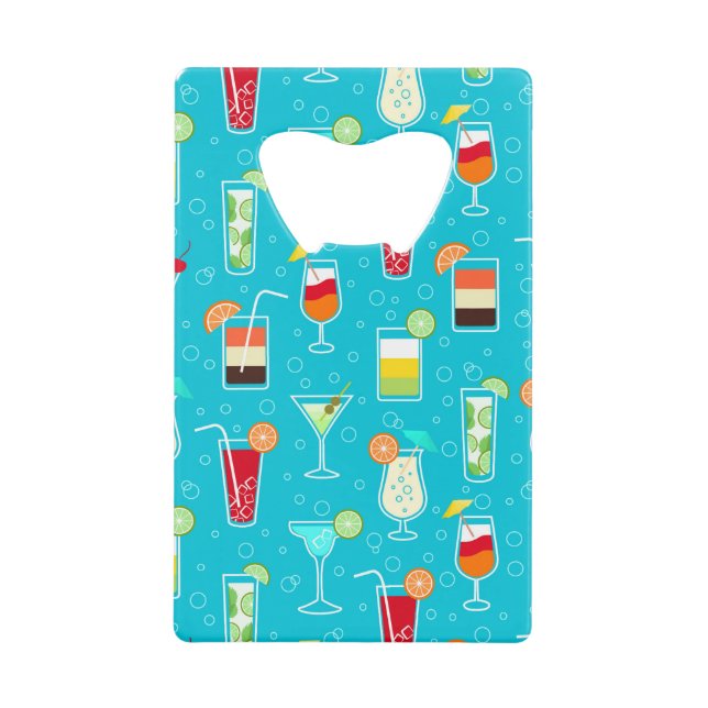 Cocktail Pattern on Teal Background Wallet Bottle Opener (Front)