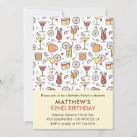 Cocktail Pattern Retro Champagne 92nd birthday