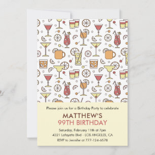 Cocktail Pattern Retro Champagne 99th birthday Invitation