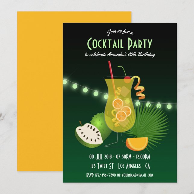 Cocktail personnalisé Invitation de fête d'anniver (Devant / Derrière)
