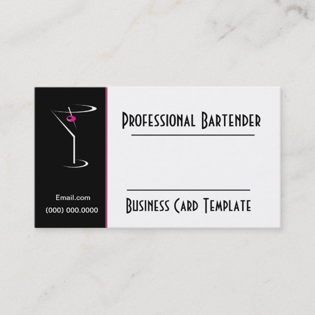 Cocktail Pink Martini Logo Bartender Business Card (Front)