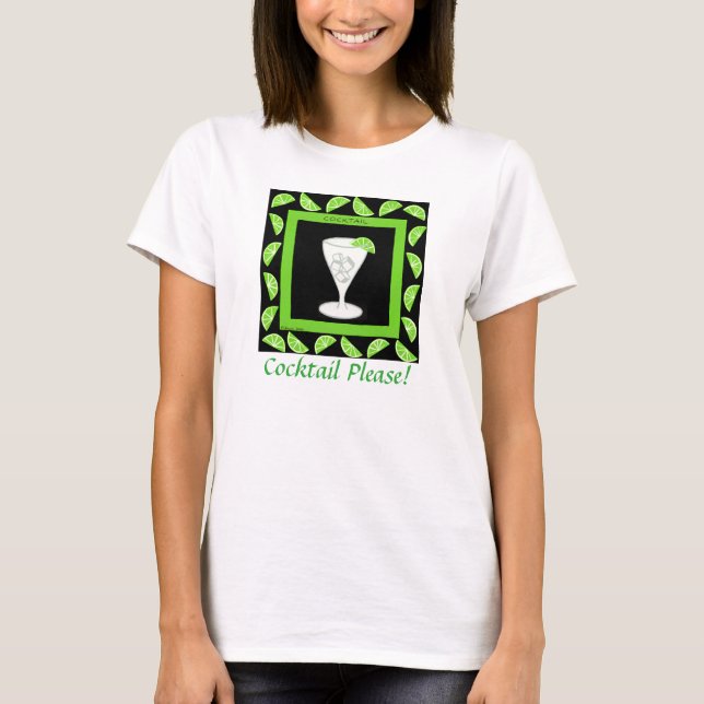 Cocktail Please Retro Drink Art Lime Slices Black T-Shirt (Front)