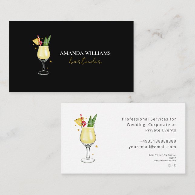 Cocktail Professional Bartender Carte de visite (Devant / Derrière)
