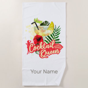Cocktail Queen Vintage Hen Bachelorette Party Beach Towel