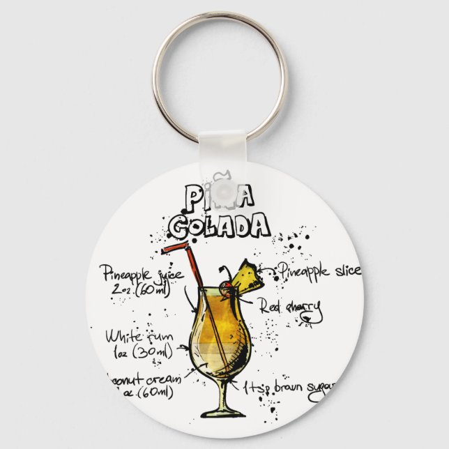 Cocktail Recipe Pina Colada Keychain (Front)