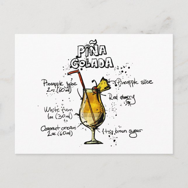 Cocktail Recipe Pina Colada Postcard (Front)