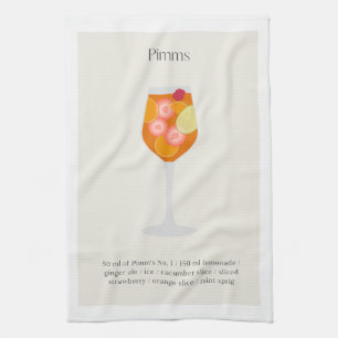 Cocktail recipe tea towel, Pimms Cup Illustration Kitchen Towel