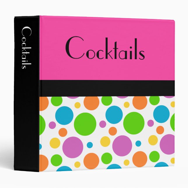Cocktail Recipes on a Pink and Polka Dot Pattern Binder (Front/Spine)