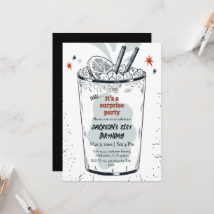 Cocktail retro drink themed 21st surprise Birthday Invitation