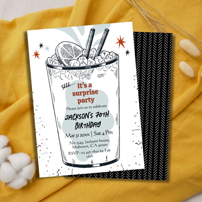 Cocktail retro drink themed 70th surprise Birthday Invitation (Creator Uploaded)