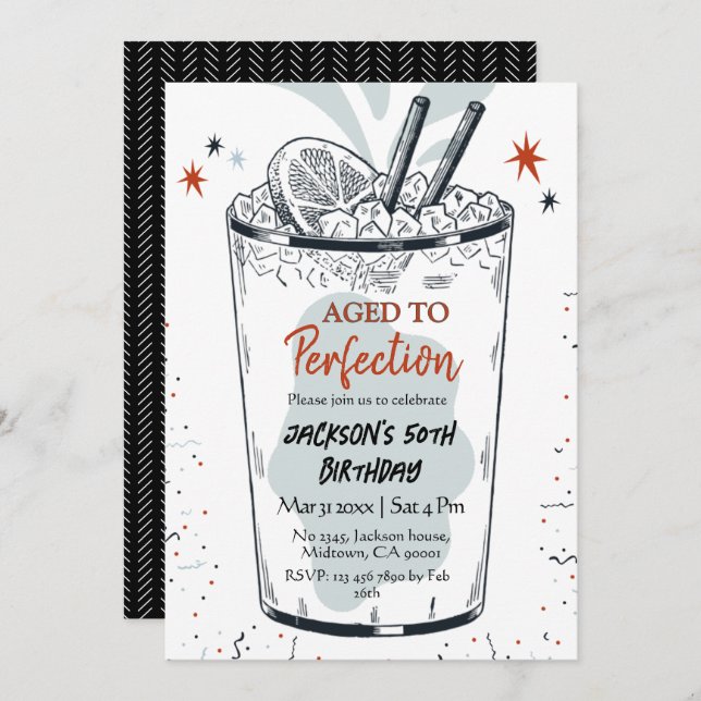 Cocktail retro drink themed simple 50th Birthday Invitation (Front/Back)