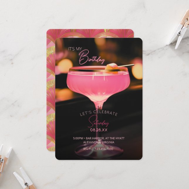 Cocktail rose C'est mon invitation d'anniversaire (Devant/Arrière en situation)