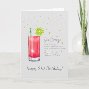 Cocktail Sea Breeze 21e Bonne carte d'anniversaire