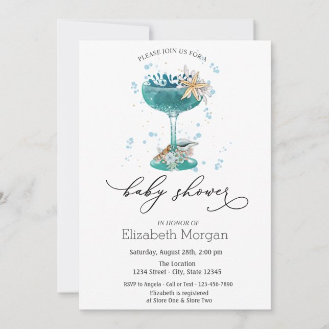 Cocktail,Sea star,Seashells Baby Shower Invitation (Front)