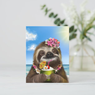 Cocktail Sloth on the Beach Postcard