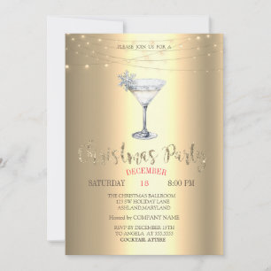 Cocktail Snowflake String Lights Gold Christmas Invitation