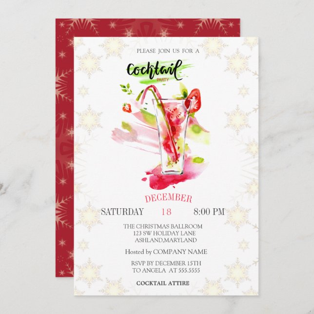Cocktail Snowflakes Christmas Party Invitation (Front/Back)