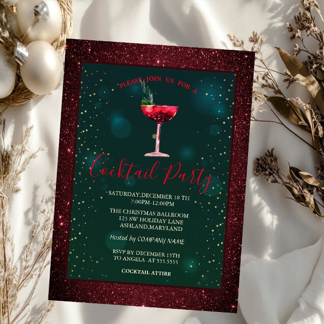Cocktail, Stars Red Glitter  Invitation (Creator Uploaded)