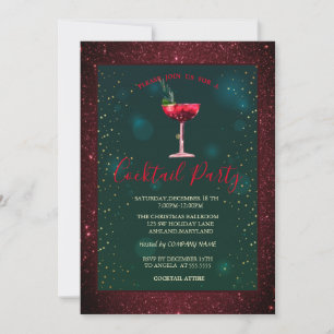 Cocktail, Stars Red Glitter  Invitation