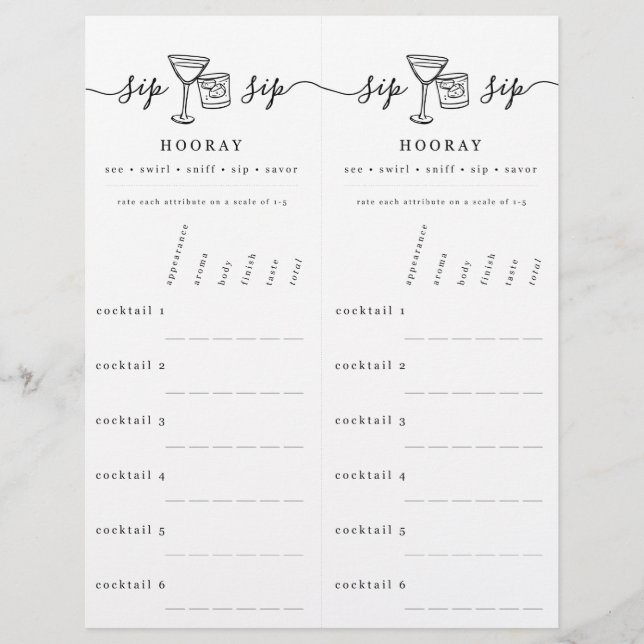 Cocktail Tasting Rating Scorecard Letterhead (Front)
