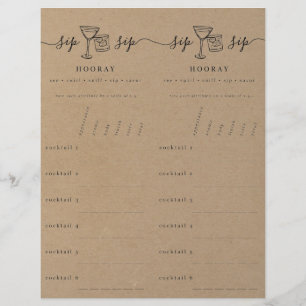 Cocktail Tasting Rating Scorecard on Faux Kraft Letterhead